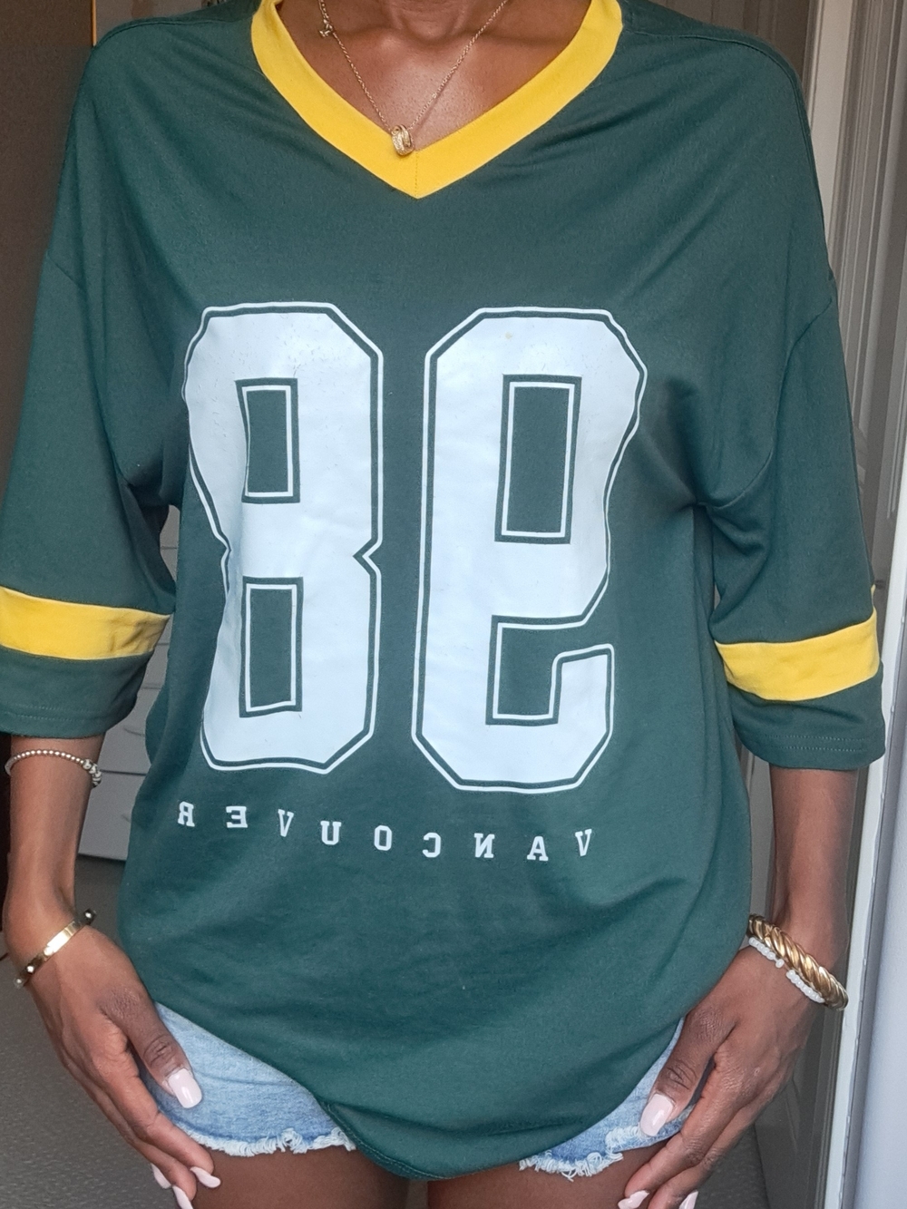 Green & Yellow V-Neck Sports Jersey Shirt